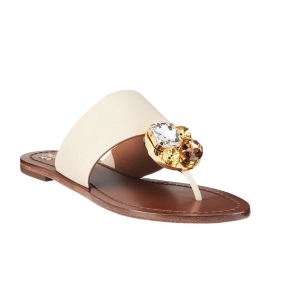 Tory Burch Sandals Patos Disk Embellished Dulce De Leche Womens 6 - Picture 7 of 10